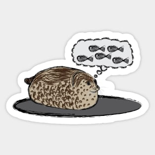 Artwork of "Chubby Seal, Dreaming of Fish" II Sticker